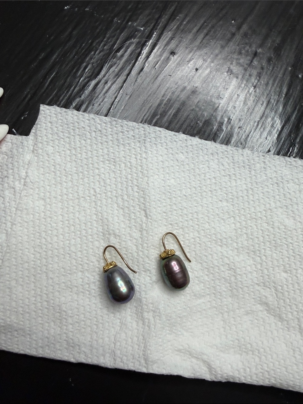 Gold Hook Black Peacock Pearl Drop Earrings